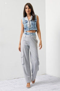 DENIM VEST WITH CARGO PANT TWO TONE SET PRIVILEGE