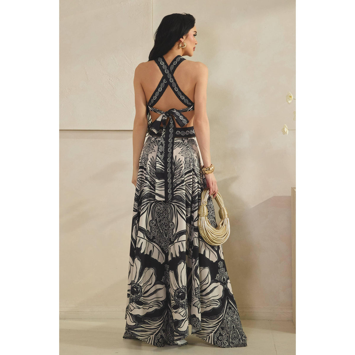 HALTER MAXI DRESS WITH UNEVEN HEM