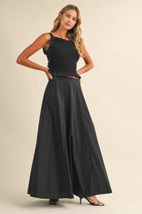 SMOCKING BACK TIED TOP AND A LINE MAXI SKIRT SET