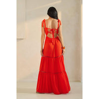 SHOULDER TIE SCALLOP MAXI DRESS