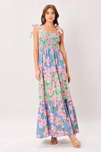 Multi Floral Woven Maxi Dress – Smocked Bodice & Tiered Skirt