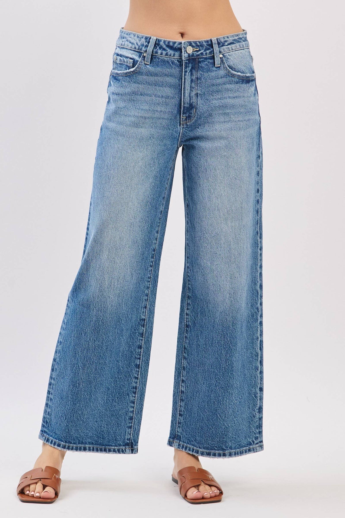 Mid Rise Comfort Relaxed Barrel Wide Leg Jeans