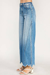 Super Stretch High Rise Wide Leg Jeans with Seam Detail — Light Wash