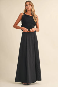 SMOCKING BACK TIED TOP AND A LINE MAXI SKIRT SET