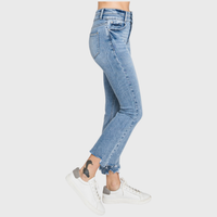 High Rise Crop Bootcut Jeans with Frayed Hem — Light Wash