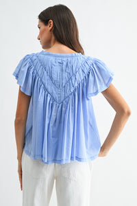 Flutter Sleeve Gathered Neck Detail Blouse