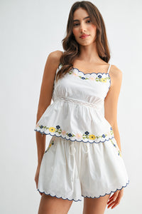 Embroidered Floral Two-piece Cotton Matching Set