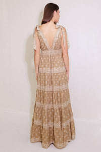 Printed Woven Maxi Dress with Smocked Back & Tiered Skirt