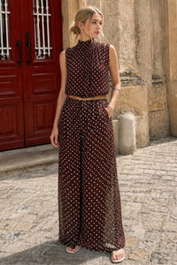 Flowy Polka Dot Mock-Neck Top & Palazzo Pants Set