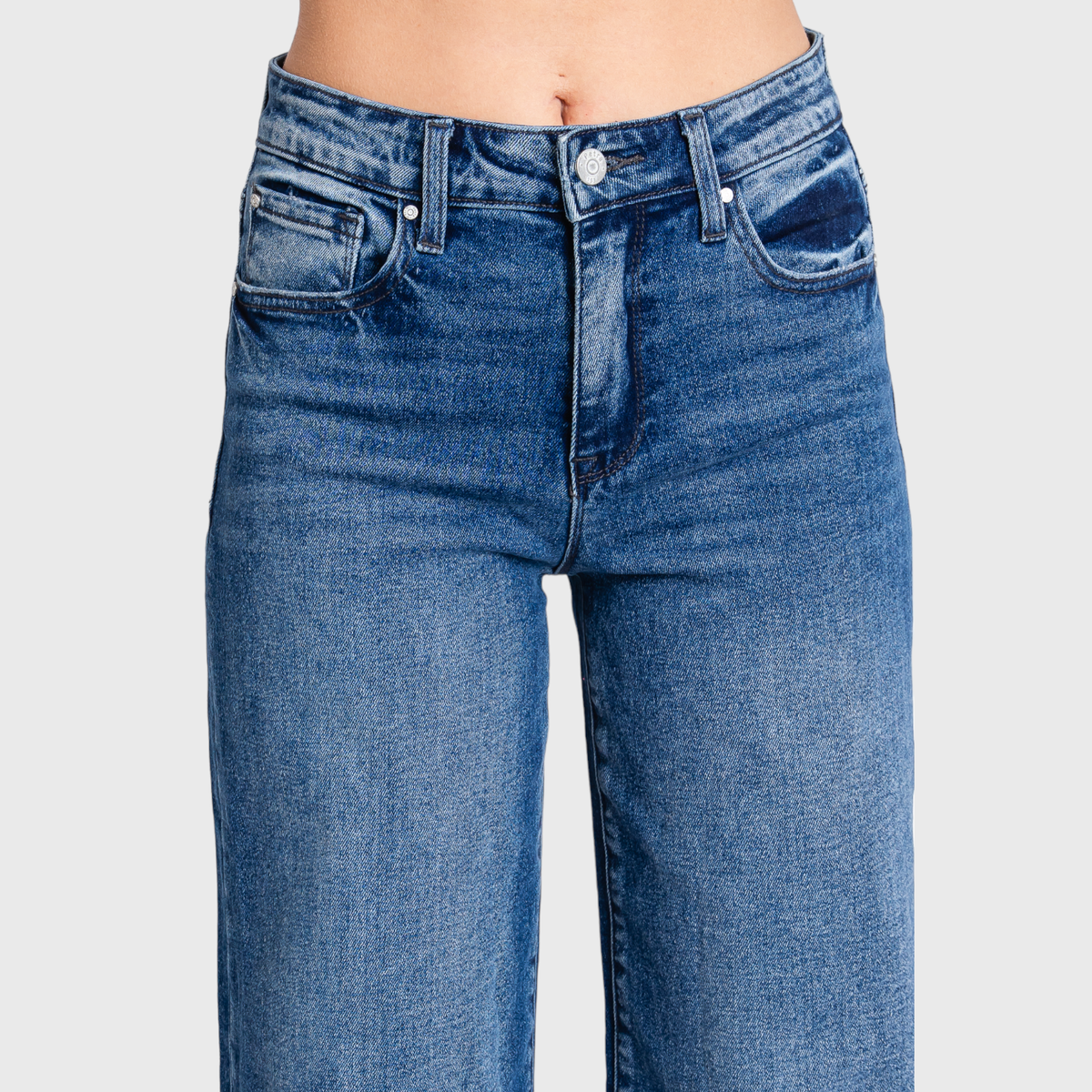High Rise Comfort Stretch Wide Leg Jeans — Medium Dark Wash