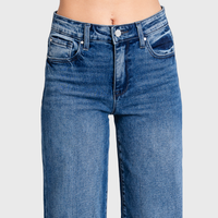 High Rise Comfort Stretch Wide Leg Jeans — Medium Dark Wash