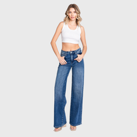 High Rise Comfort Stretch Wide Leg Jeans — Medium Dark Wash