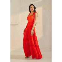 SHOULDER TIE SCALLOP MAXI DRESS