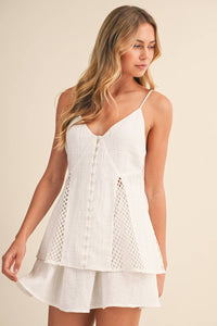 LINEN LAYERED TWO PIECE SET WITH FISHNET