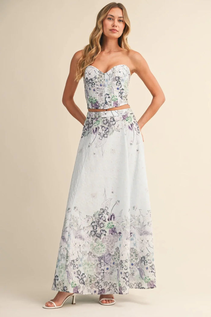Floral Print Corset Top And Maxi Skirt