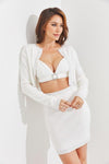 BANDAGE CROP JACKET BRA AND MINI SKIRT SET WITH RHINESTONE