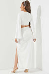 Knit long  top with rhinestone deatil and maxi skirt with rhinestone detail - PRIVILEGE 