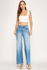 Super Stretch High Rise Wide Leg Jeans with Seam Detail — Light Wash