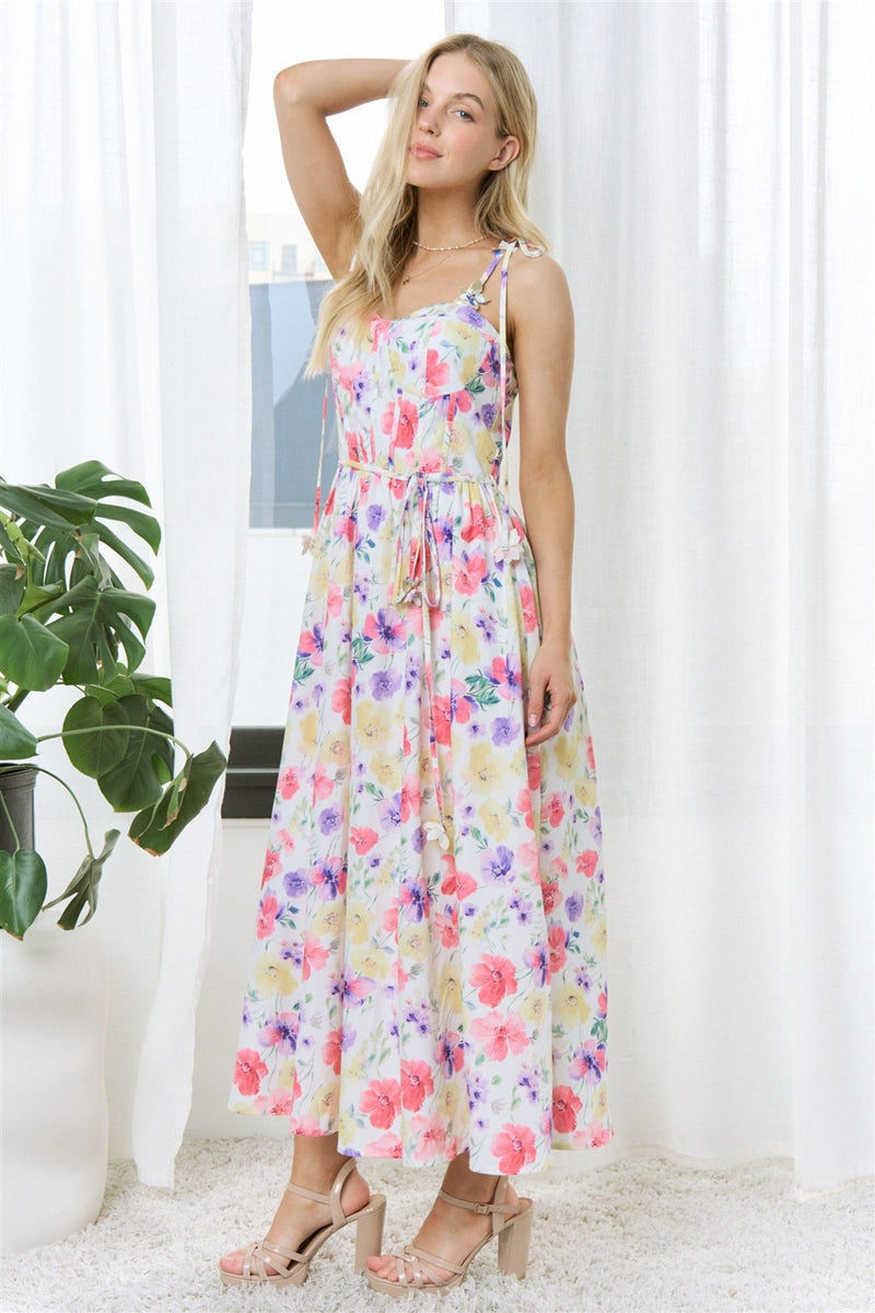 Floral Print Corset Midi Dress with Tie Straps – PRIVILEGE LARGE
