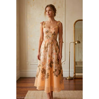 FLORAL PRT TANK MAXI DRESS WITH FLOWER TRIM STRAP