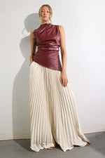 Leather Pleats Contrast Skirt Set