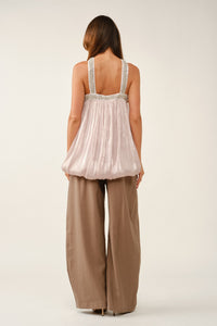 Sequin Criss-cross Pleated Bubble Blouse