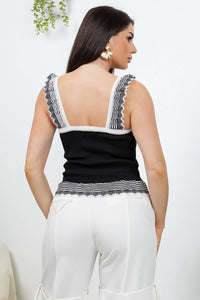 Bimba Ribbed Knit Square Neck Tank Top With Ruffle Straps