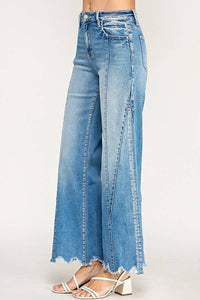 Super Stretch High Rise Wide Leg Jeans with Seam Detail — Light Wash