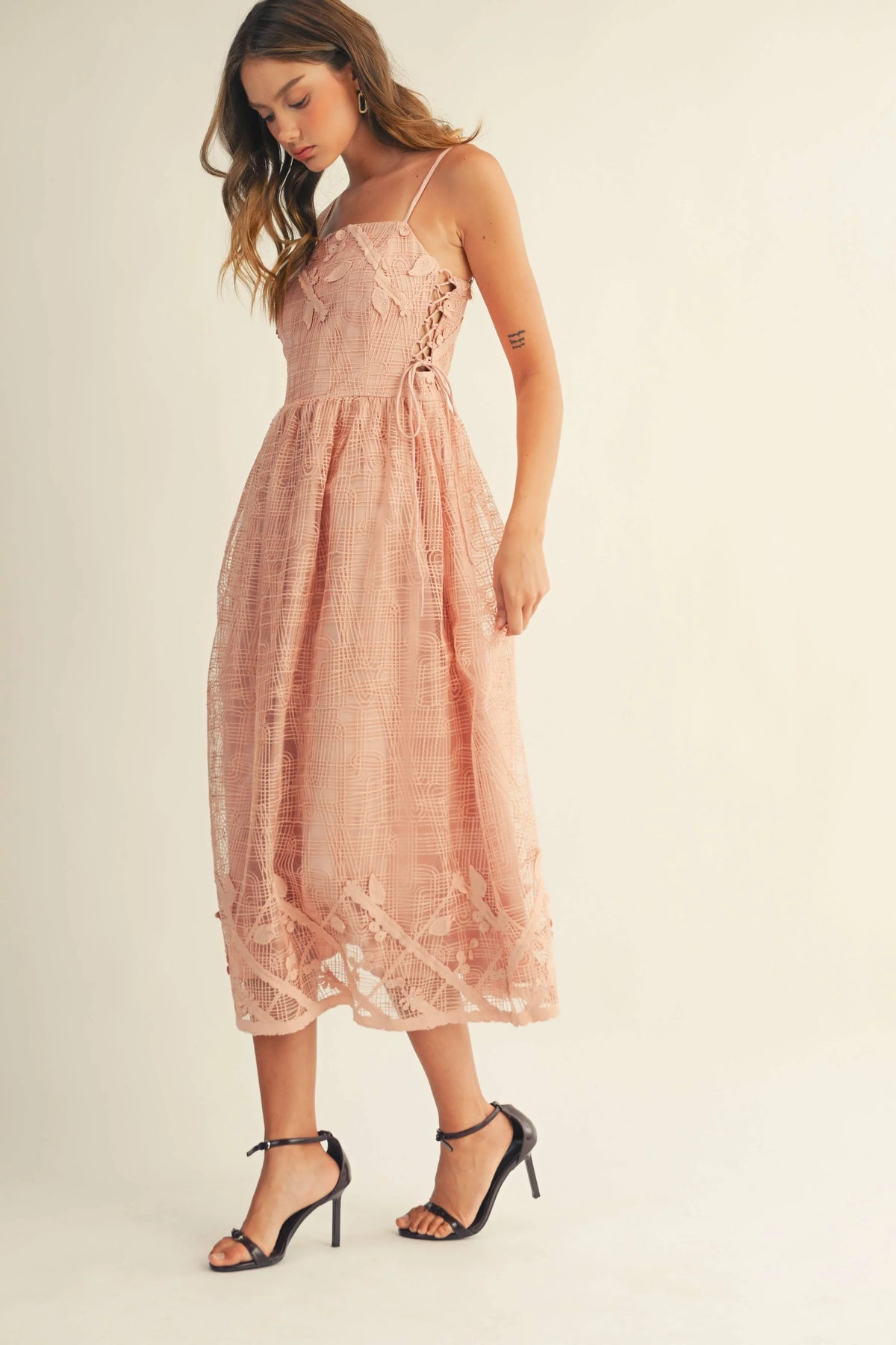 Lace Side-Tie Midi Dress