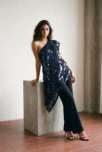 Lilli Black Sequin One-Shoulder Asymmetric Top