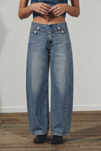 Mid Rise Curved Barrel Leg Jeans