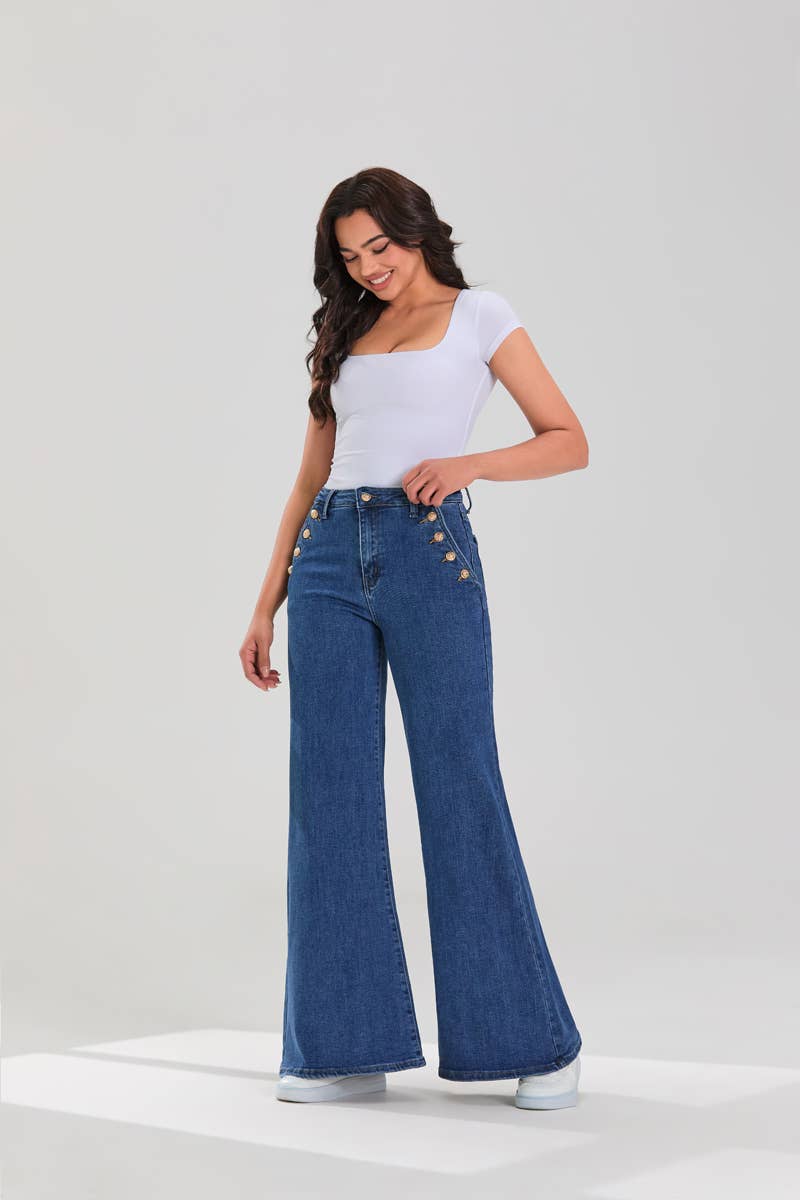Gold Sailor Wide Leg Medium Blue Jeans