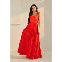 SHOULDER TIE SCALLOP MAXI DRESS