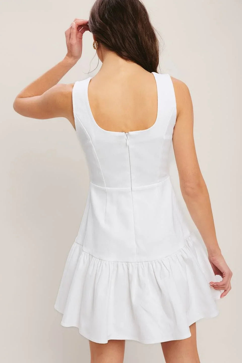 White denim Ruffle Mini Dress