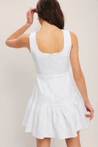 White denim Ruffle Mini Dress