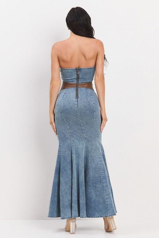 chinese dress ladies Long mermaid strapless denim dress – Rae Jeans main image 1