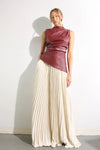 Leather Pleats Contrast Skirt Set