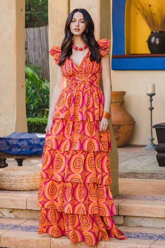 PRINTED RUFFLE MAXI DRESS - PRIVILEGE 