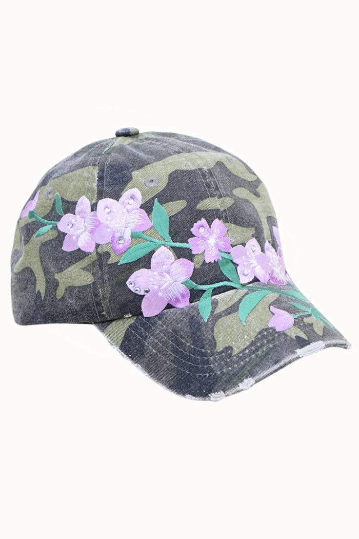Floral Embroidered & Bejeweled Trucker Cap, Adjustable