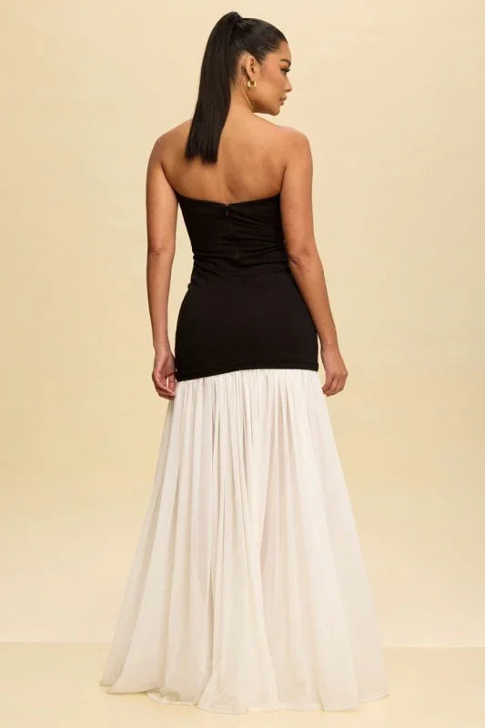 Tube Maxi Dress  Shirred Chiffon BOTTOM DELIGHT PRIVILEGE