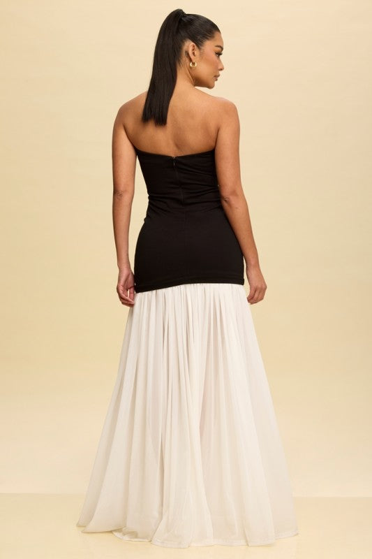 Tube Maxi Dress  Shirred Chiffon BOTTOM DELIGHT