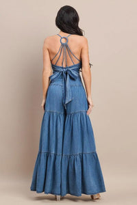 DENIM V-NECK SHOULDER STRAP O-RING BACK DETAILED PRIVILEGE