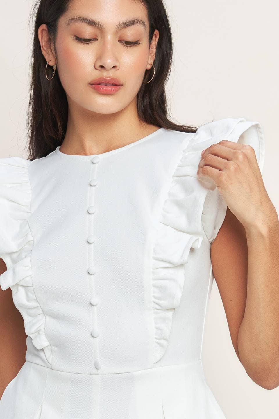 Ruffle Sleeve Button-Down Woven Romper