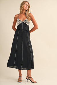 EMBROIDERED CONTRAST MIDI DRESS