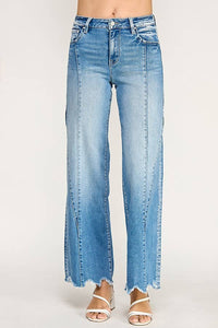 Super Stretch High Rise Wide Leg Jeans with Seam Detail — Light Wash