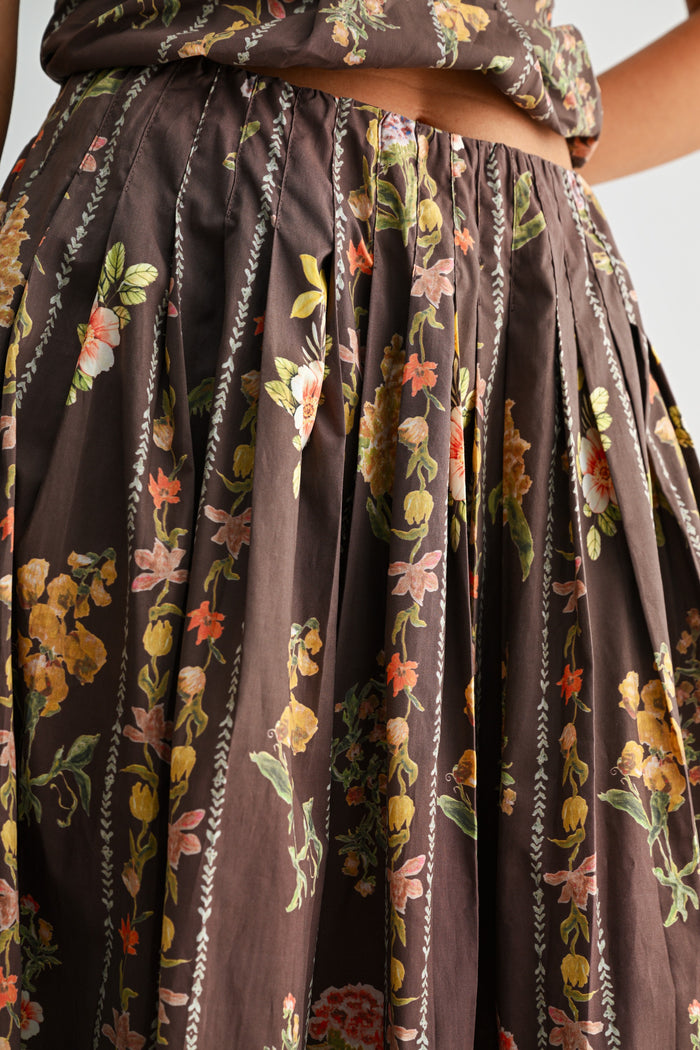 Chocolate Floral Peplum Top & Maxi Skirt Set