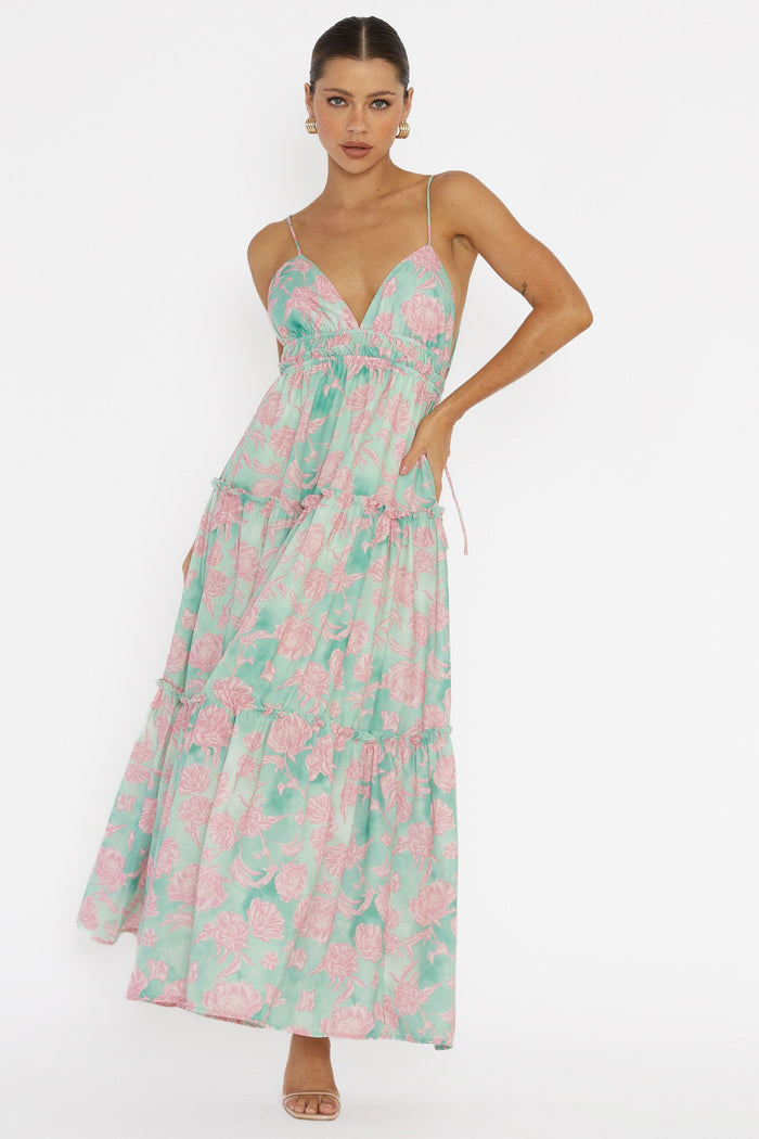Open Floral Print Maxi Dress