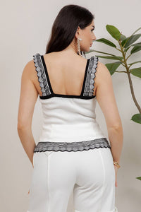 Bimba Ribbed Knit Square Neck Tank Top With Ruffle Straps