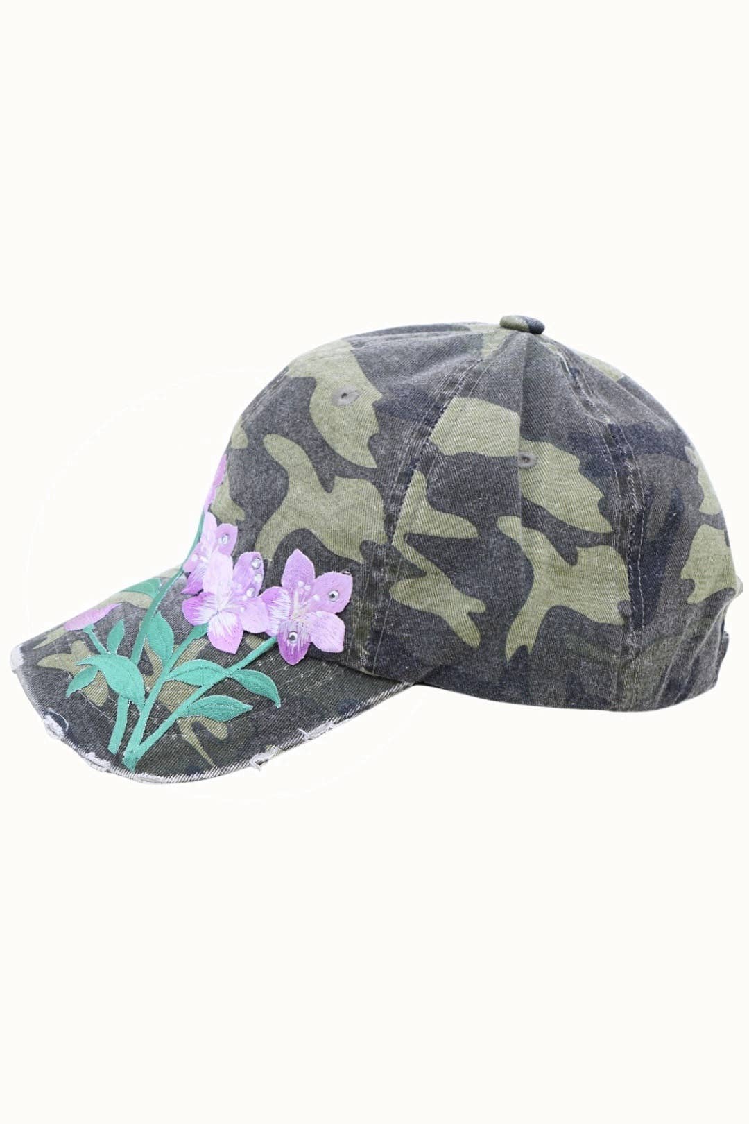 Floral Embroidered & Bejeweled Trucker Cap, Adjustable
