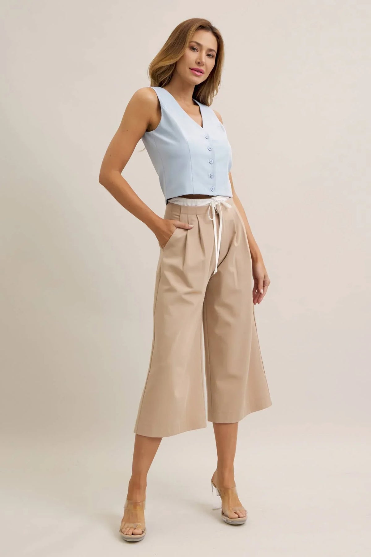 Ocean Woven Vest & Wide-leg Trouser Set